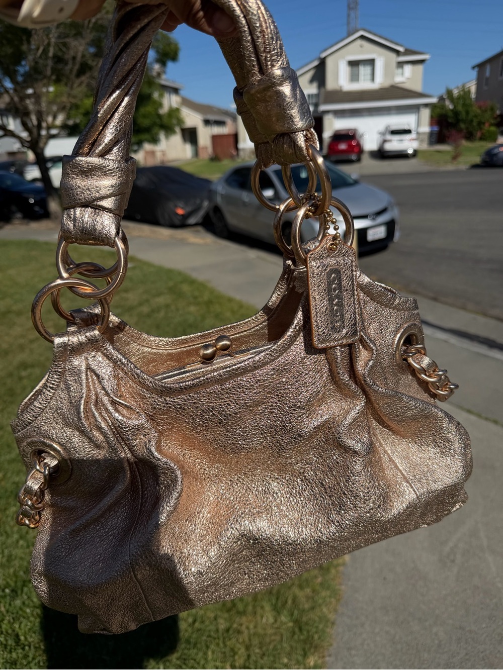Coach Parker Metallic Rose Gold Leather Shoulder Bag